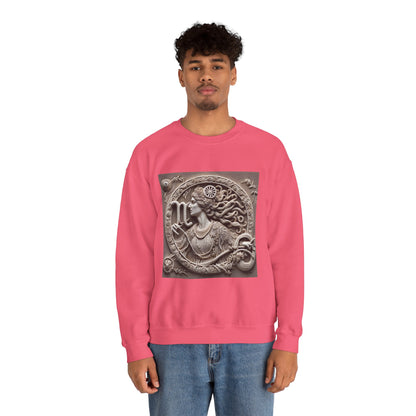 Unisex Heavy Blend™ Crewneck Sweatshirt, Stone Carving, Virgo Zodiac Design