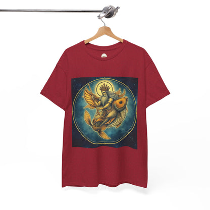 Unisex Heavy Cotton T-Shirt, Pisces King v1, Zodiac Design