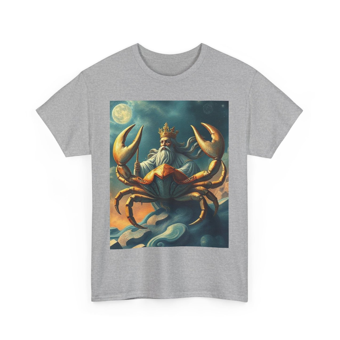 Unisex Heavy Cotton T-Shirt, Crustacean King v1, Cancer Zodiac Design