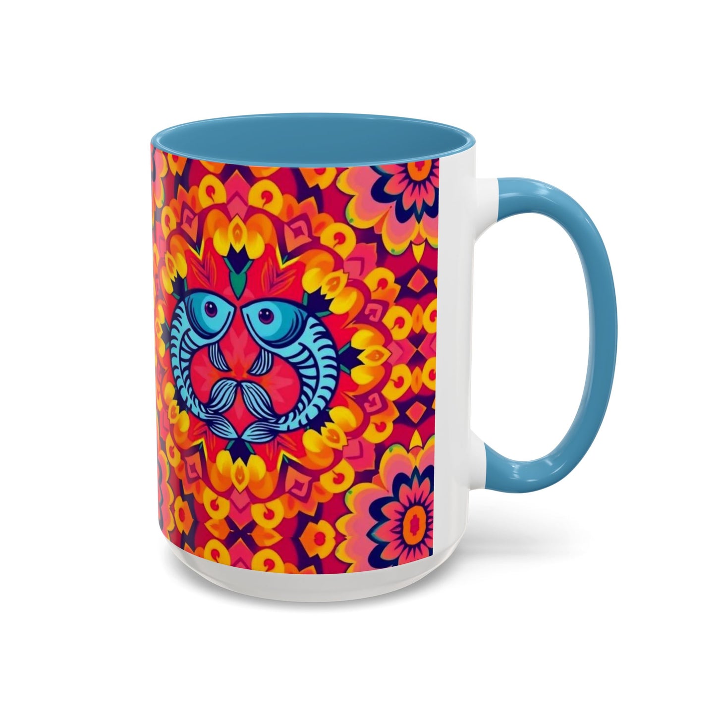 Accent Coffee Mug, Pisces, Zodiac v1, Flower Pattern, (11, 15oz)