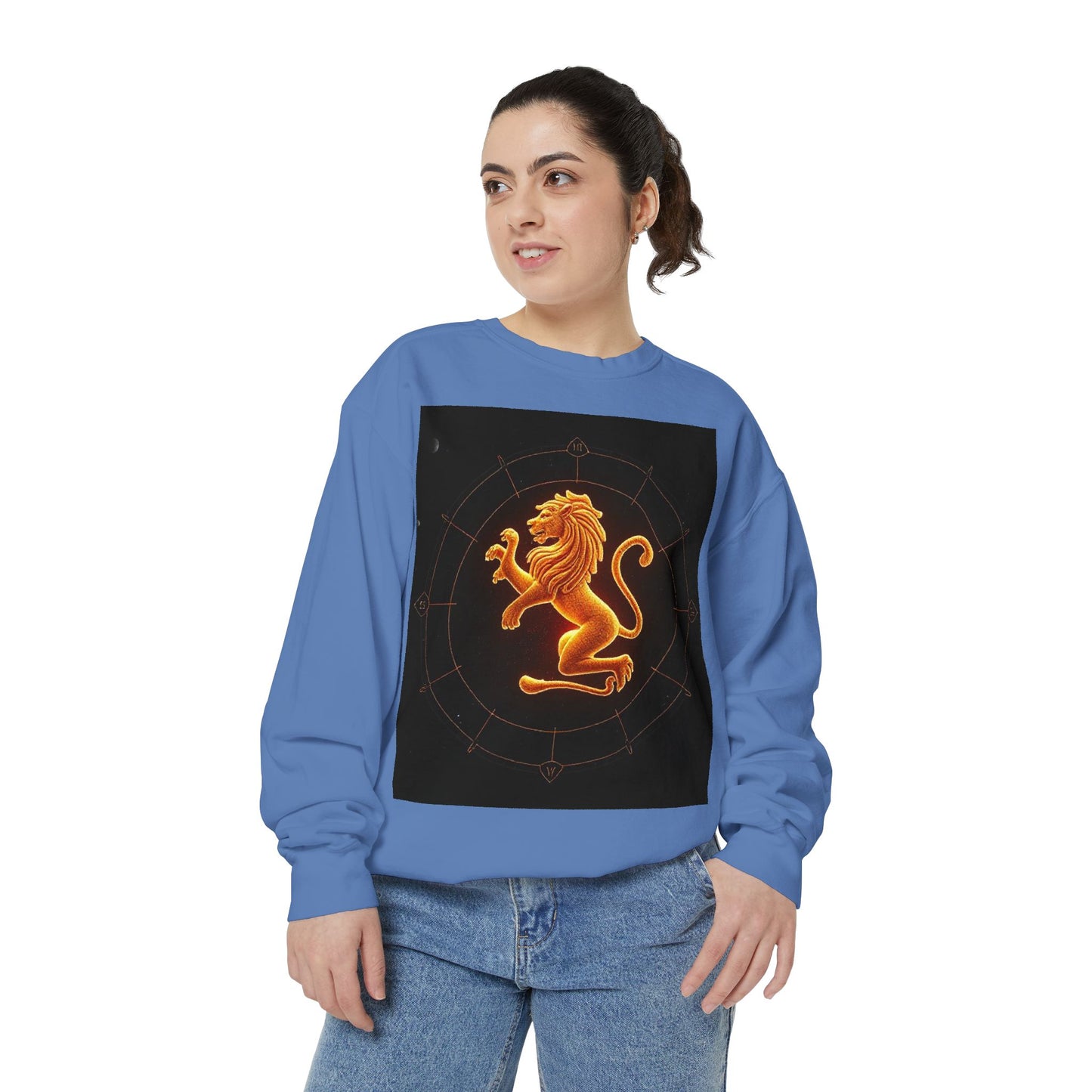 Garment-Dyed Sweatshirt, Unisex, Space Animal Design v1, Leo