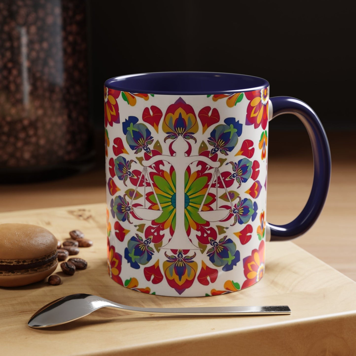 Accent Coffee Mug, Libra, Zodiac v1, Flower Pattern, (11, 15oz)