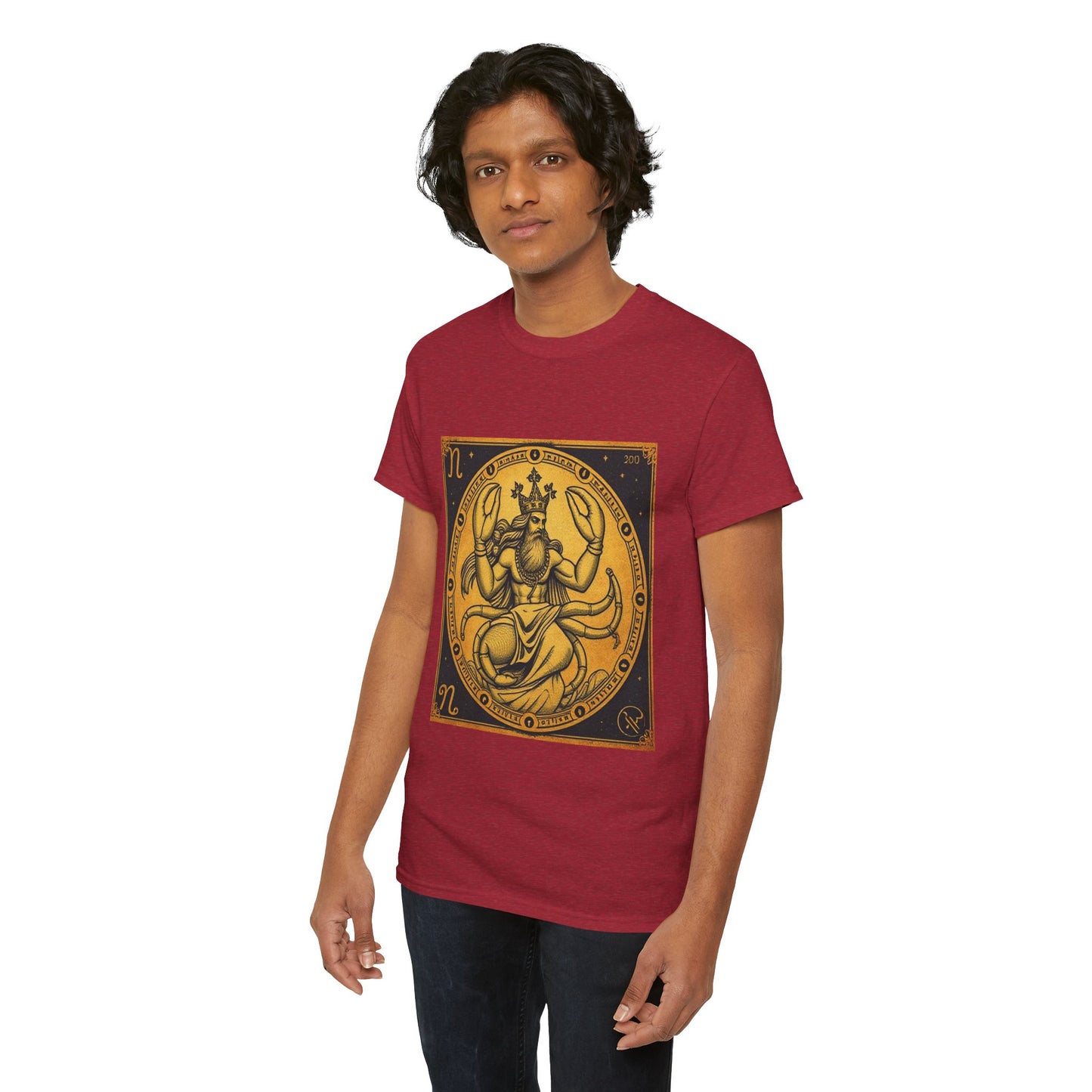 Unisex Heavy Cotton T-Shirt, Crab King v1, Cancer Zodiac Design