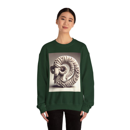 Unisex Heavy Blend™ Crewneck Sweatshirt, Round Statue, Aries Zodiac Design