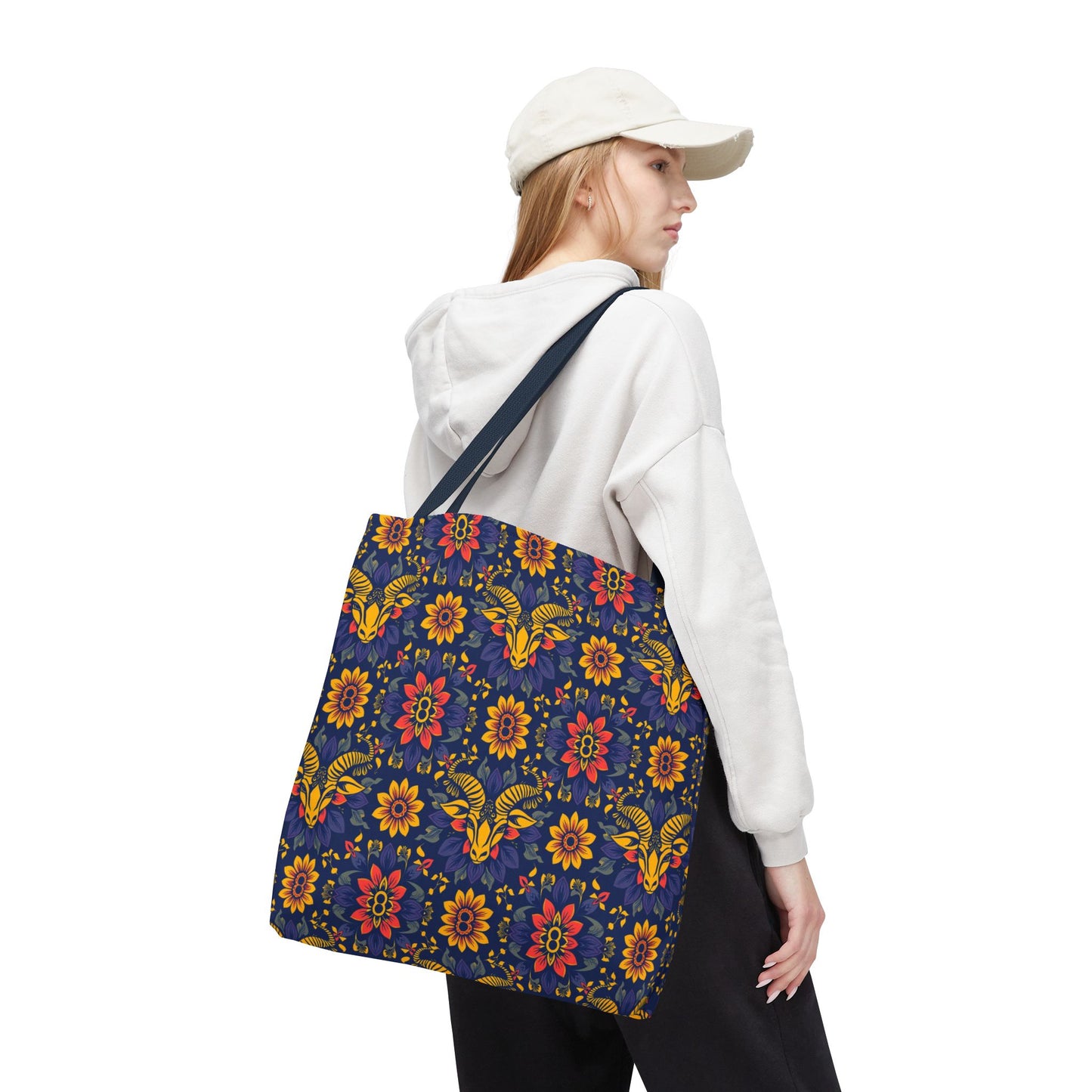 Tote Bag, (AOP), Taurus, Zodiac v3, Flower Pattern
