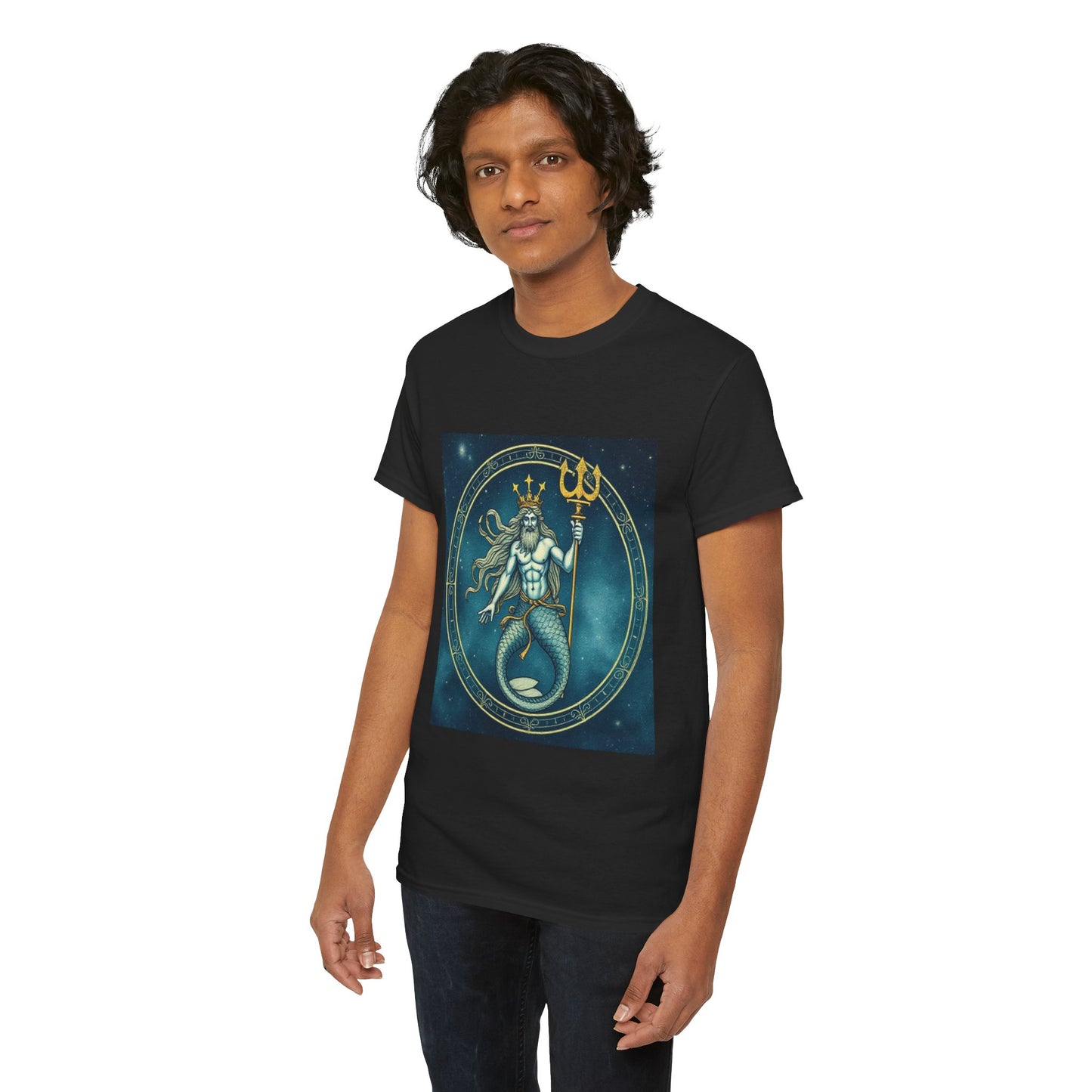 Unisex Heavy Cotton T-Shirt, Aquarius God 5v, Zodiac Design