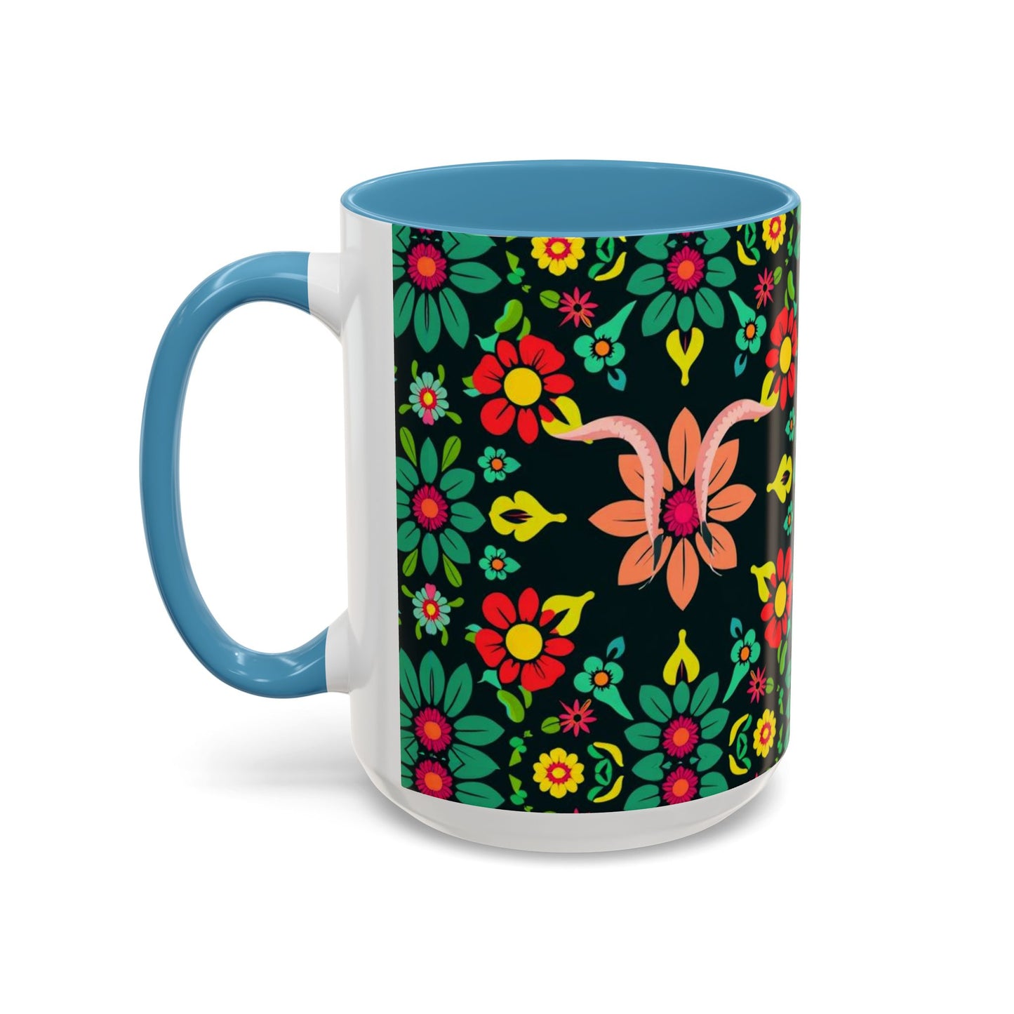 Accent Coffee Mug, Aquarius, Zodiac v4, Flower Pattern, (11, 15oz)