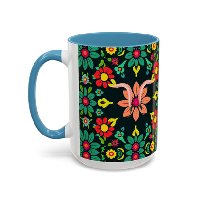 Accent Coffee Mug, Aquarius, Zodiac v4, Flower Pattern, (11, 15oz)