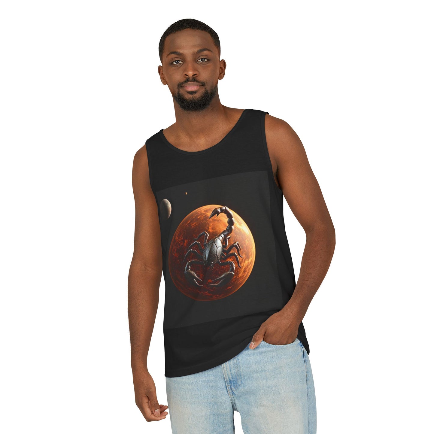 Unisex Garment-Dyed, Tank Top, Scorpio Design, Planet Symbol, 100% US cotton
