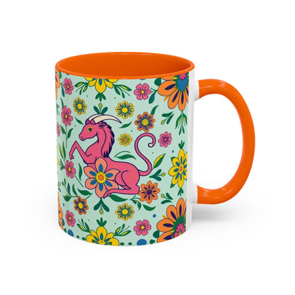 Accent Coffee Mug, Aquarius, Zodiac, Flower Pattern, (11, 15oz)