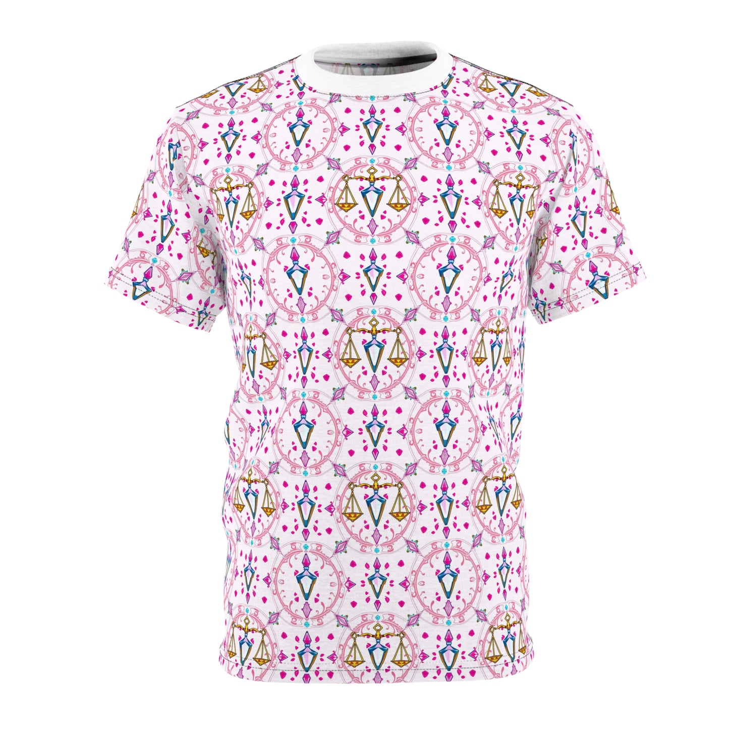 Unisex Cut & Sew T-Shirt, (AOP), Libra, Zodiac v4, Jewels Pattern
