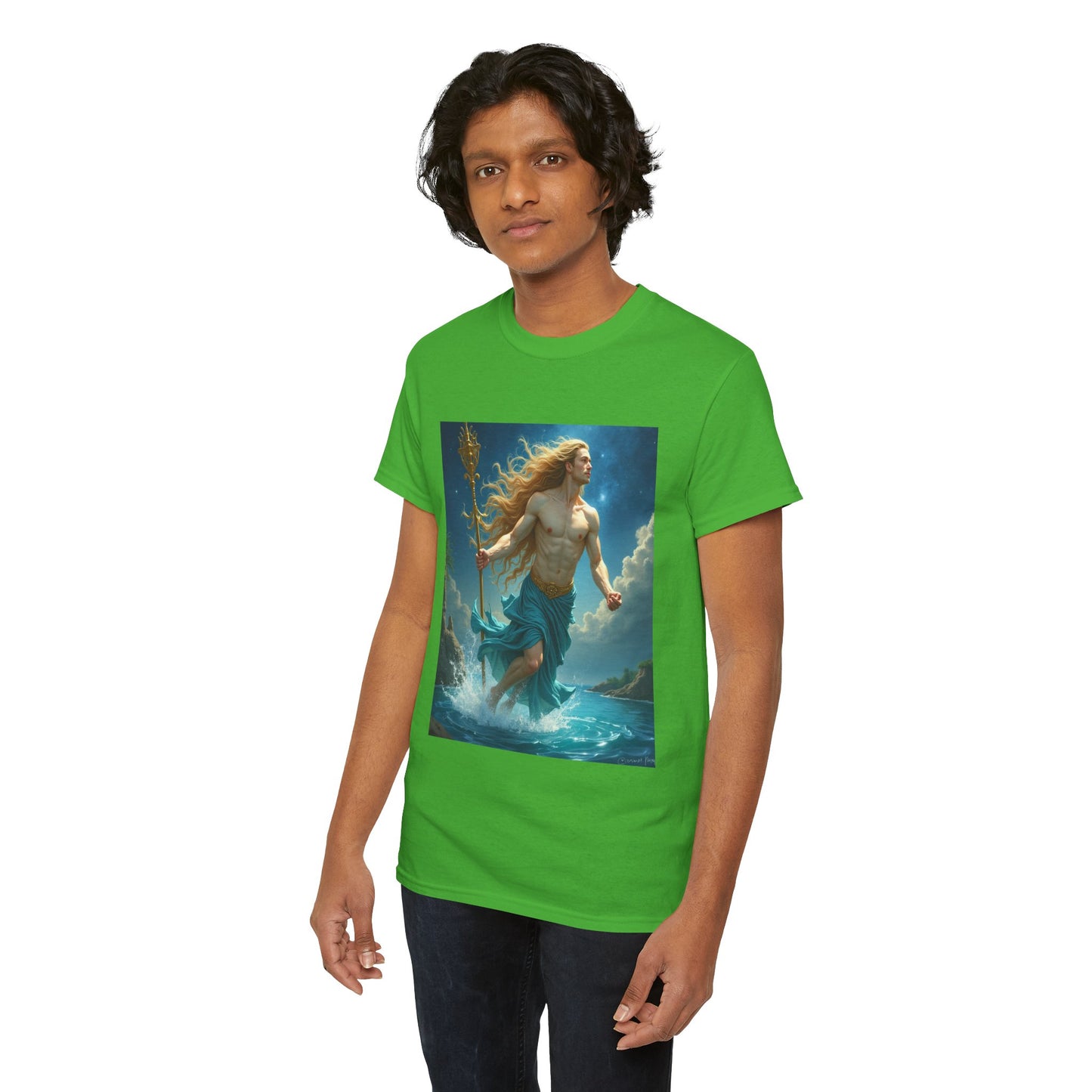 Unisex Heavy Cotton T-Shirt, Aquarius God 4v, Zodiac Design