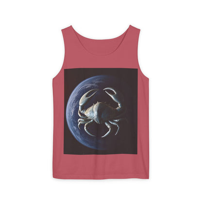 Unisex Garment-Dyed, Tank Top, Cancer Design, Planet Crab, 100% US cotton