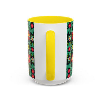 Accent Coffee Mug, Aquarius, Zodiac v4, Flower Pattern, (11, 15oz)