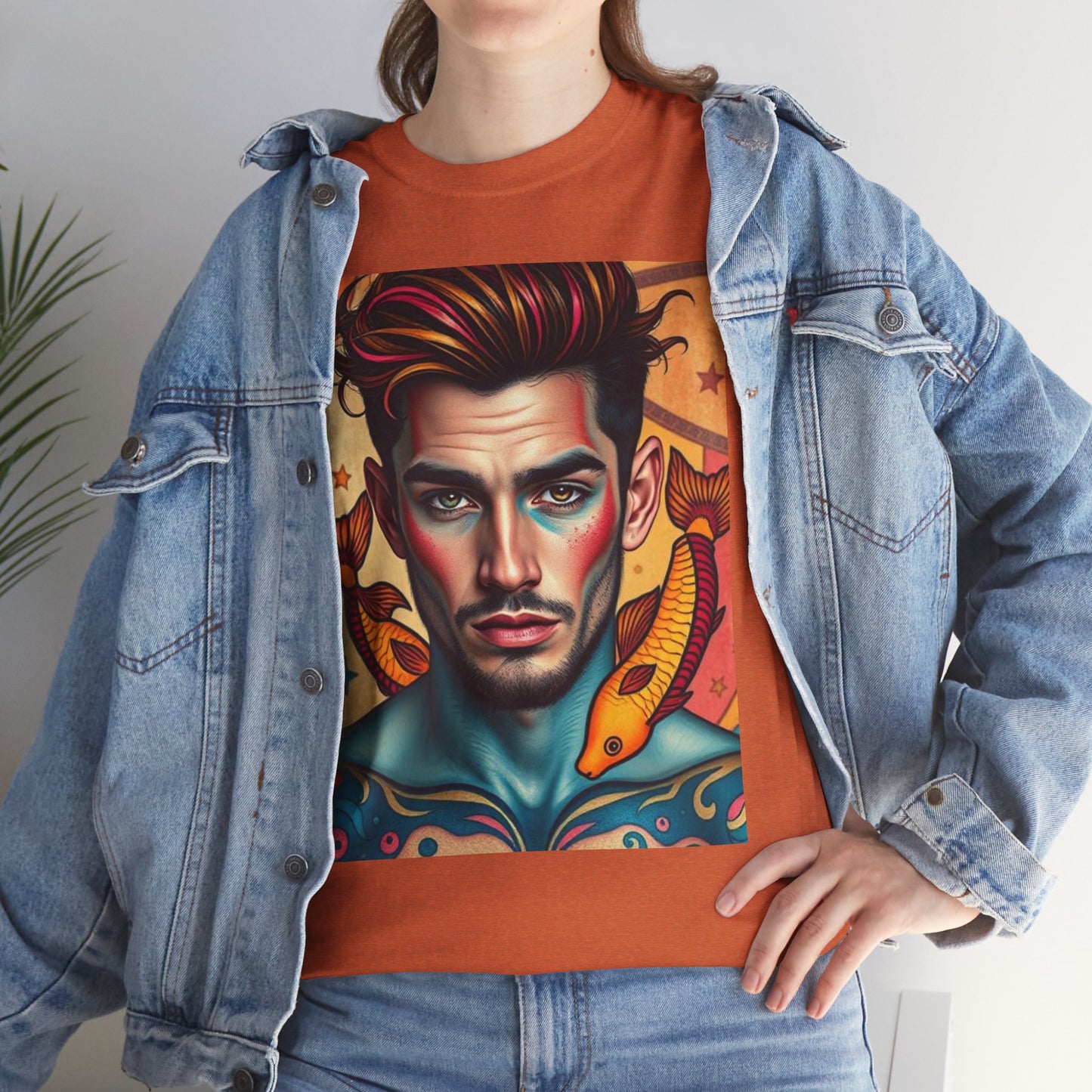 Unisex Heavy Cotton T-Shirt, Pisces, Zodiac v2, Sexy Art