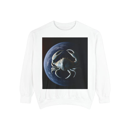 Garment-Dyed Sweatshirt, Unisex, Space Animal Design, Cancer