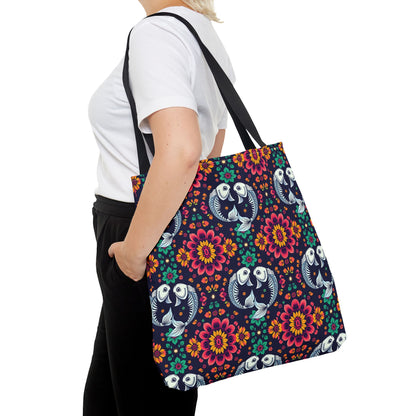 Tote Bag (AOP), Pisces, Zodiac v1, Flower Pattern