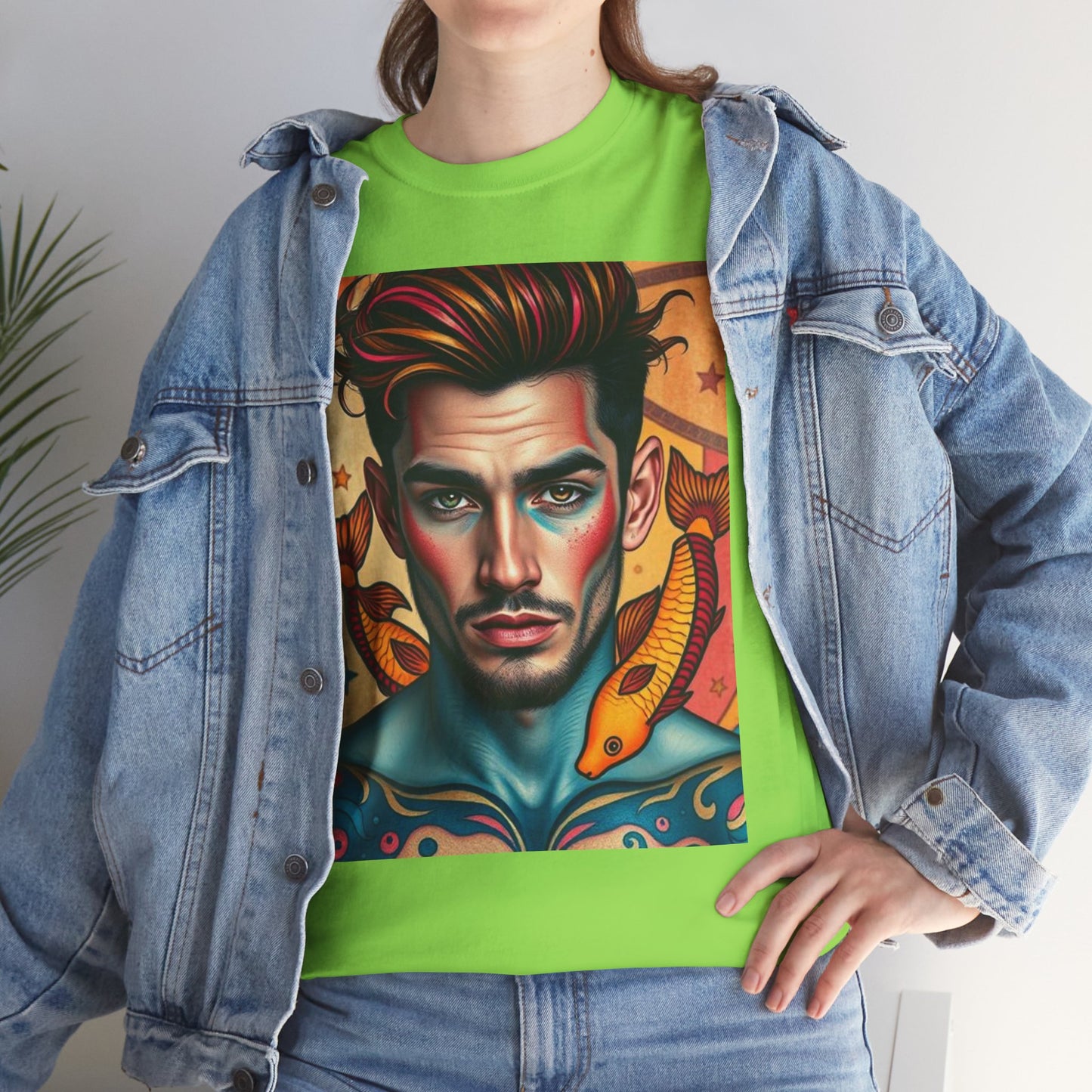 Unisex Heavy Cotton T-Shirt, Pisces, Zodiac v2, Sexy Art