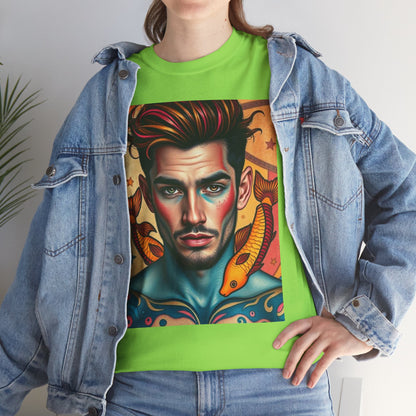 Unisex Heavy Cotton T-Shirt, Pisces, Zodiac v2, Sexy Art