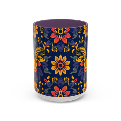 Accent Coffee Mug, Taurus, Zodiac v1. Flower Pattern, (11, 15oz)