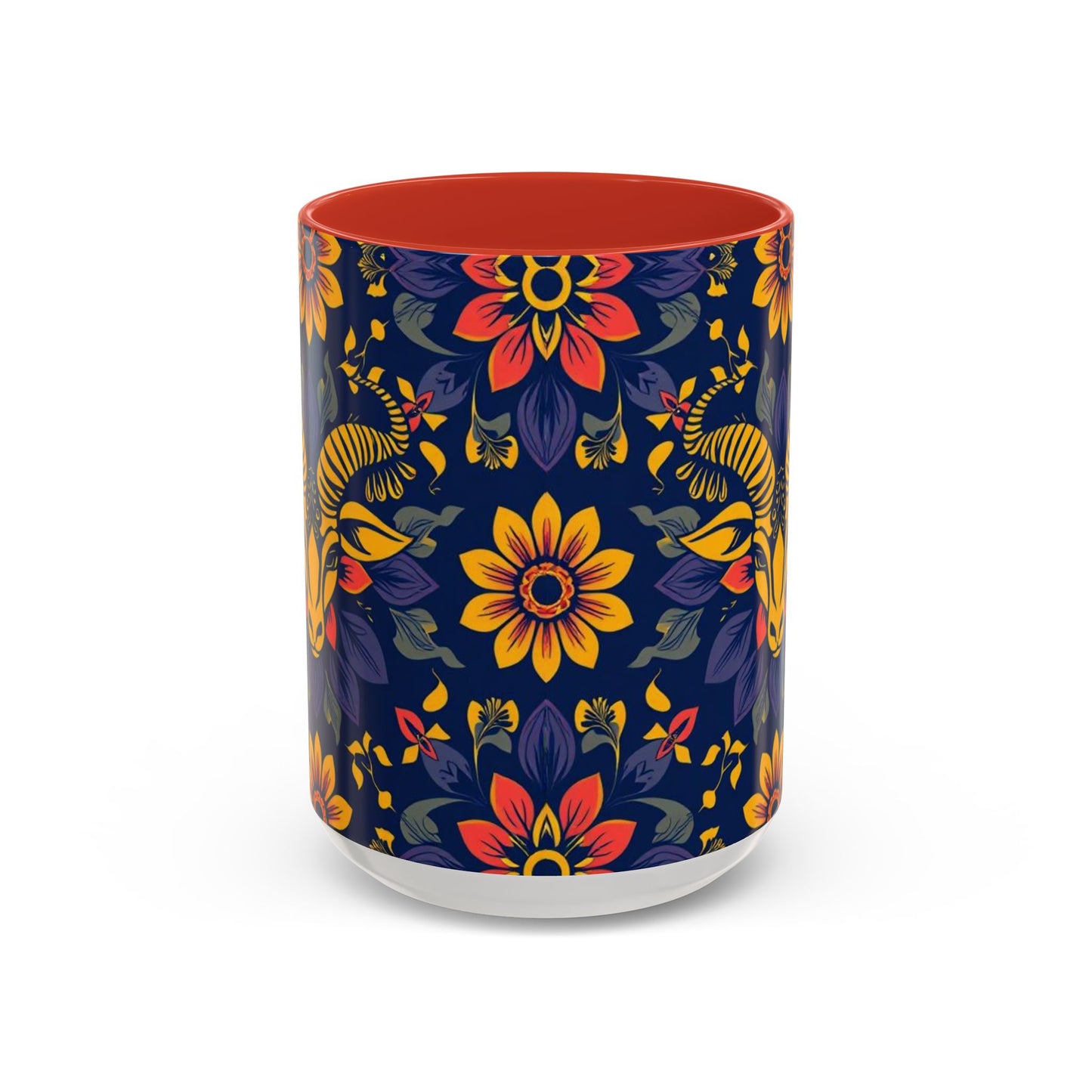 Accent Coffee Mug, Taurus, Zodiac v1. Flower Pattern, (11, 15oz)