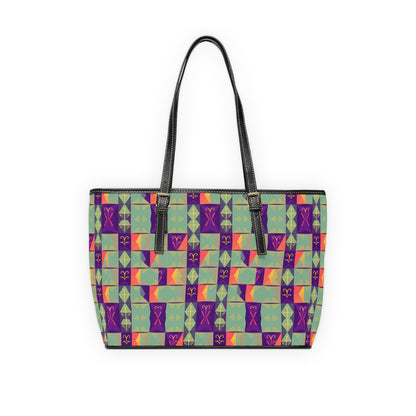 Leather Shoulder Bag, Aquarius, Zodiac v4, Shapes Pattern