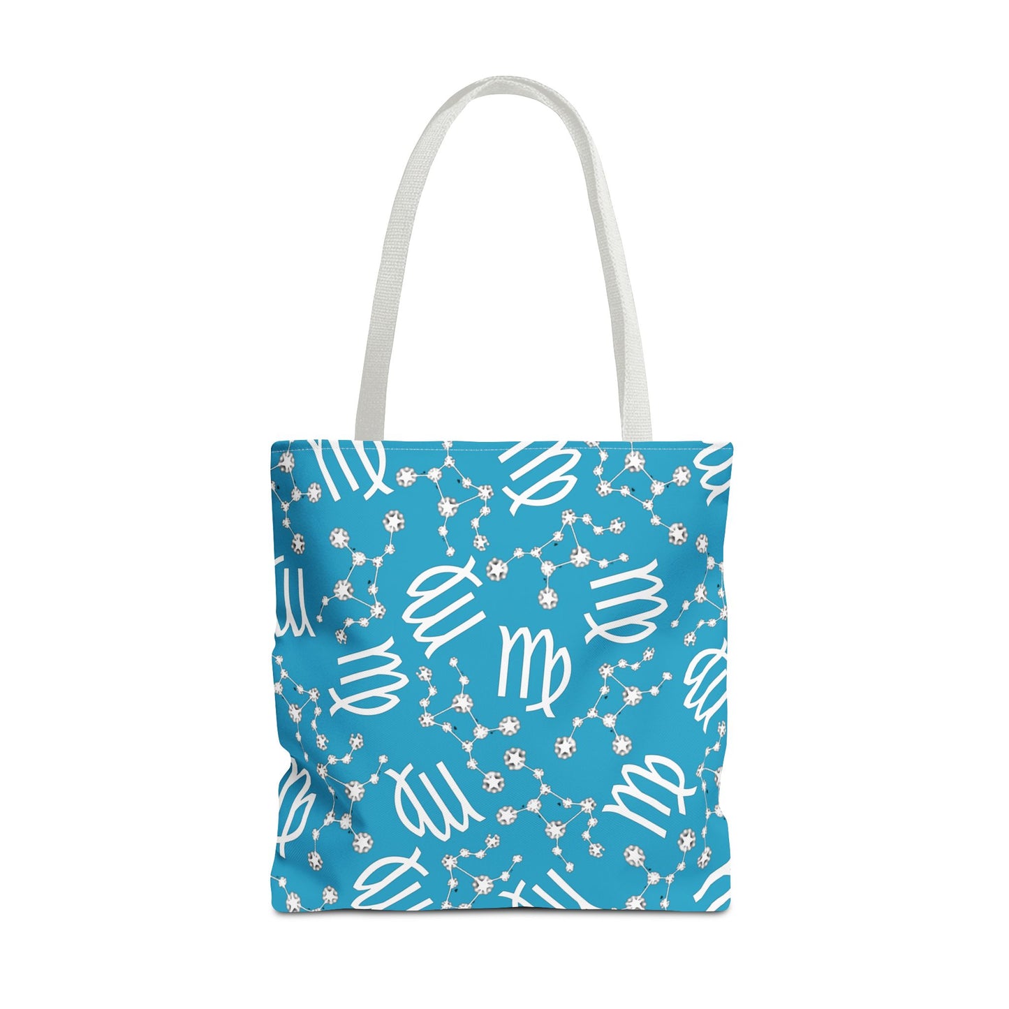 Tote Bag, Virgo Zodiac Sign, AOP, (Turquoise, White)