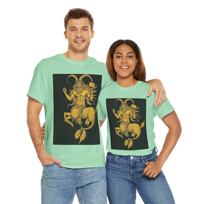 Unisex Heavy Cotton T-Shirt, Capricorn God, Zodiac Design