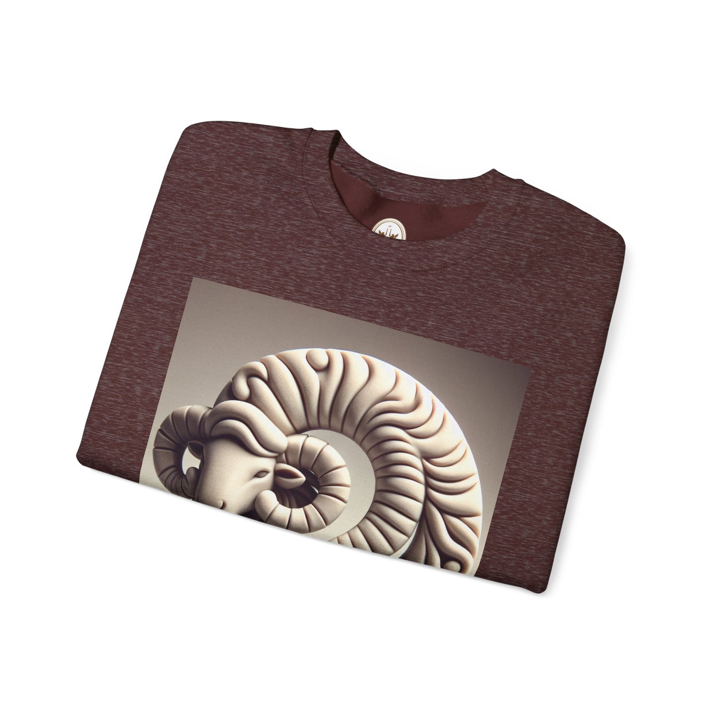 Unisex Heavy Blend™ Crewneck Sweatshirt, Round Statue, Aries Zodiac Design