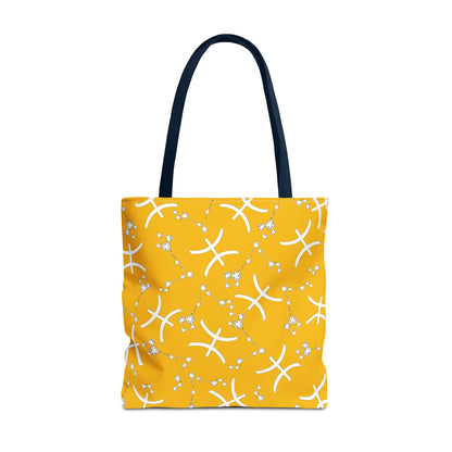 Tote Bag, Pisces Zodiac Sign, AOP, (Yellow, White)