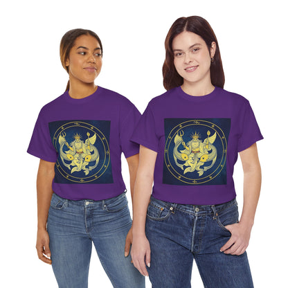 Unisex Heavy Cotton T-Shirt, King of Pisces, Zodiac Design