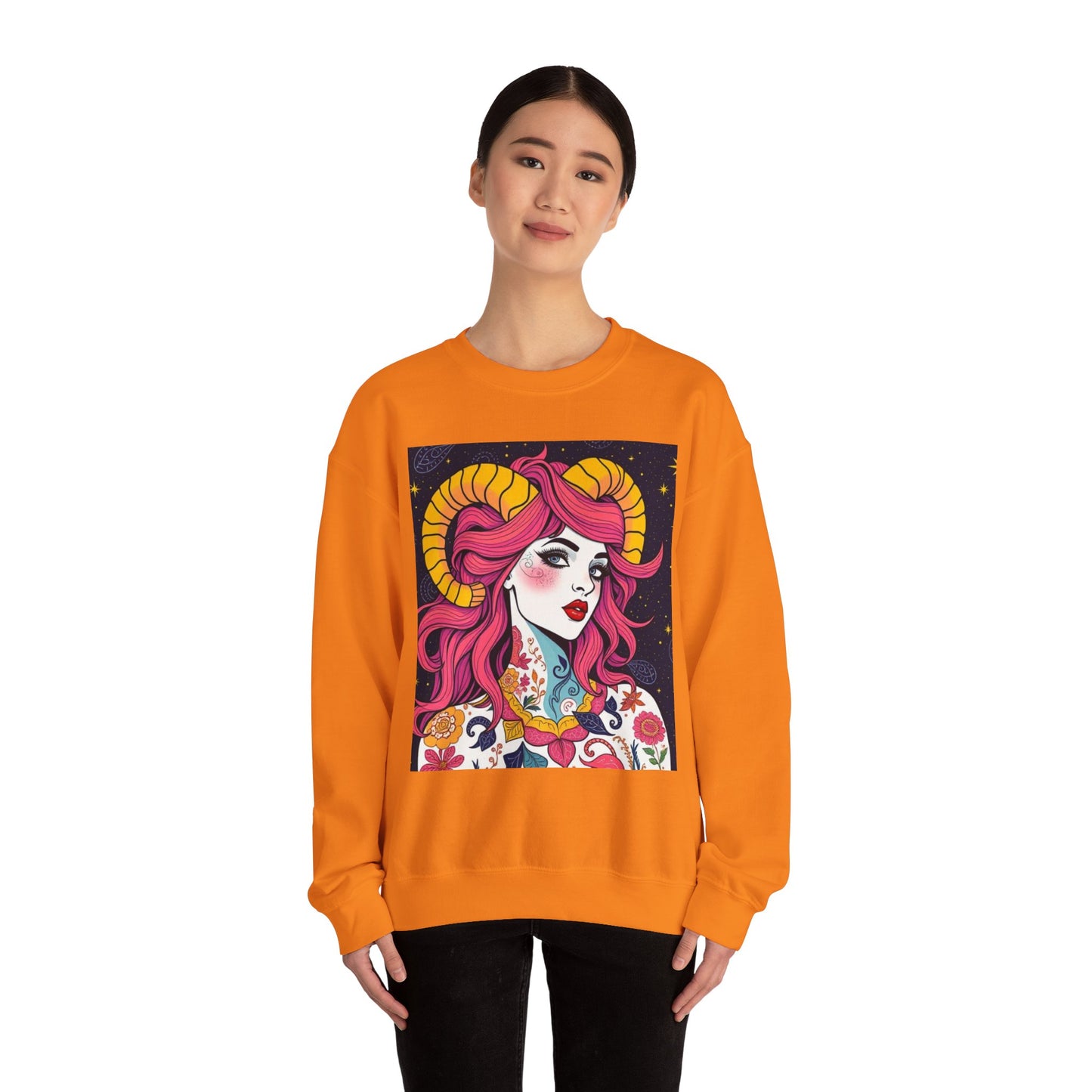 Unisex Heavy Blend™ Crewneck Sweatshirt, Aries, Zodiac, Sexy Pattern
