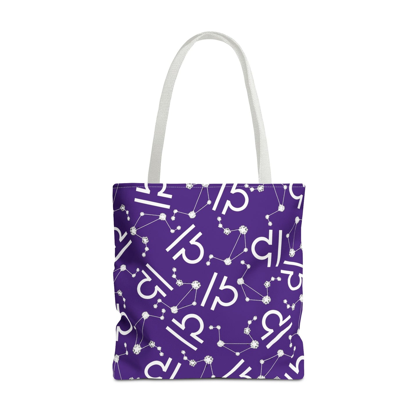 Tote Bag, Libra Zodiac Sign, AOP, (Purple, White)