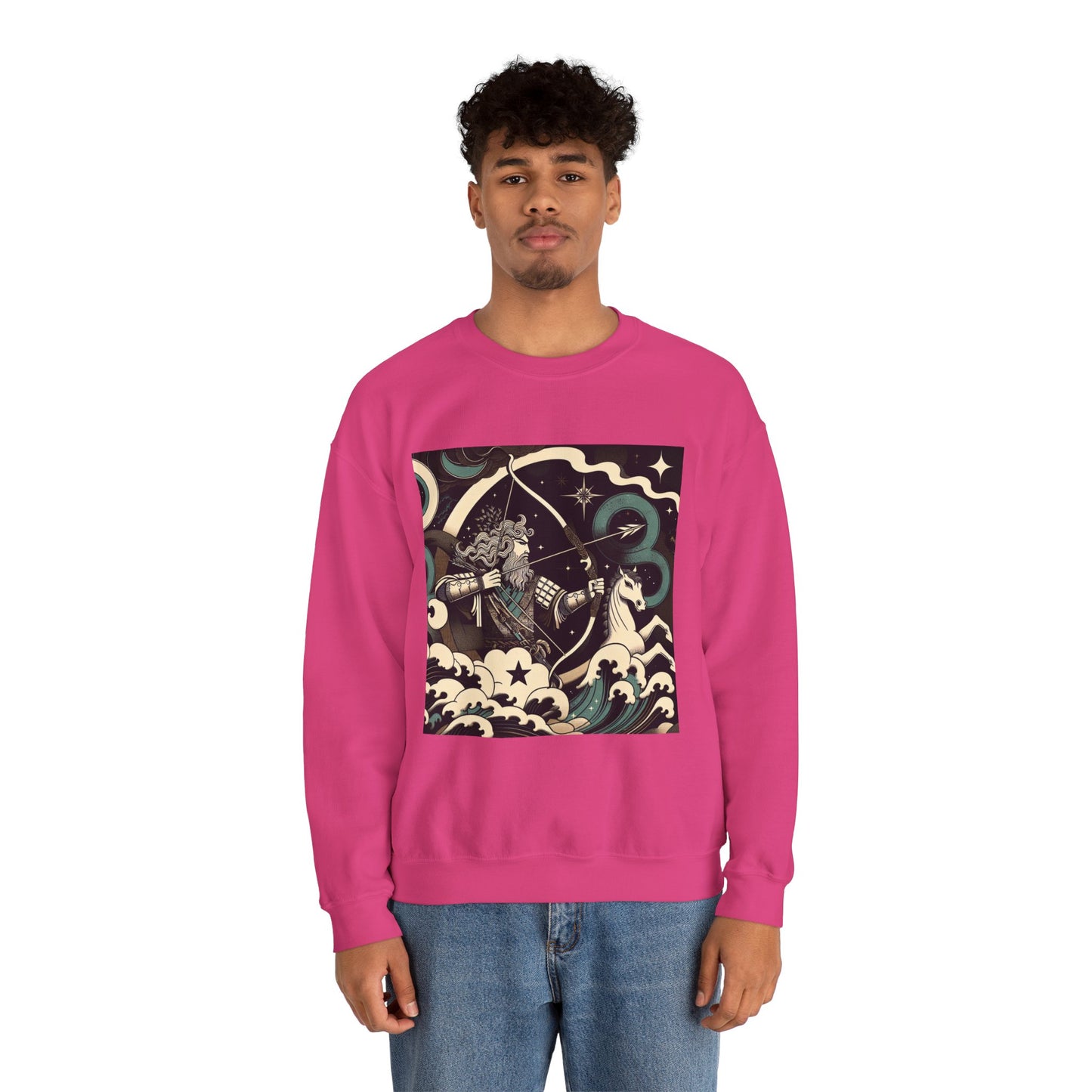 Unisex Heavy Blend™ Crewneck Sweatshirt, Man With Arrow Sagittarius Zodiac Design