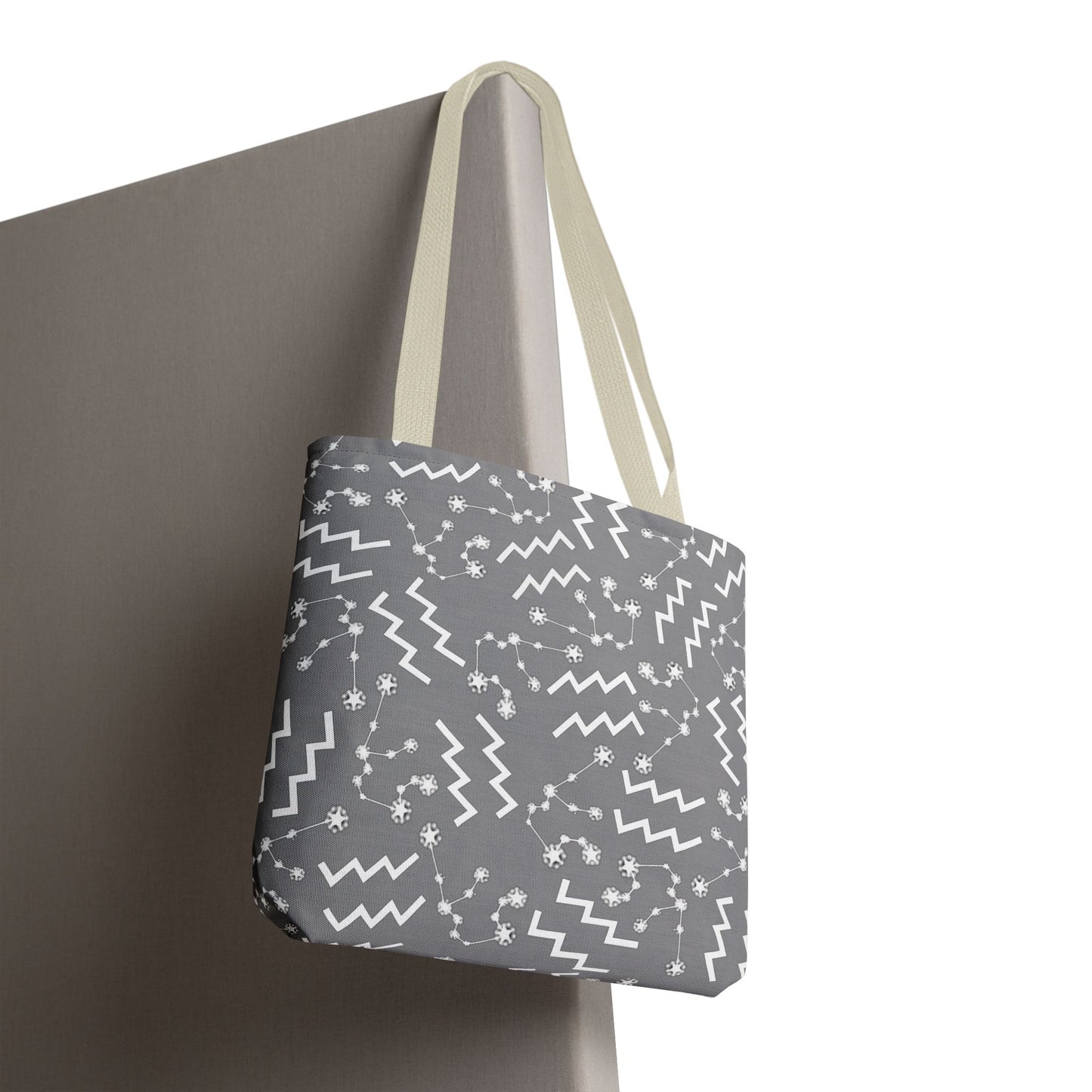 Tote Bag, Aquarius Zodiac Sign, AOP, (Grey, White)
