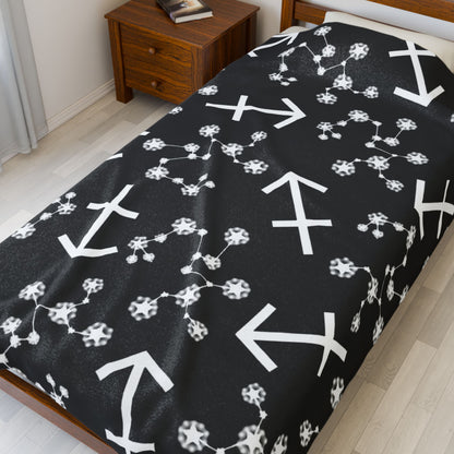 Velveteen Plush Blanket, Sagittarius Zodiac Sign, Constellation & Symbol, Black, 100% polyester
