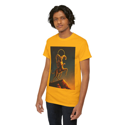 Unisex Heavy Cotton T-Shirt, Mountain Top 1v, Aries Zodiac Design