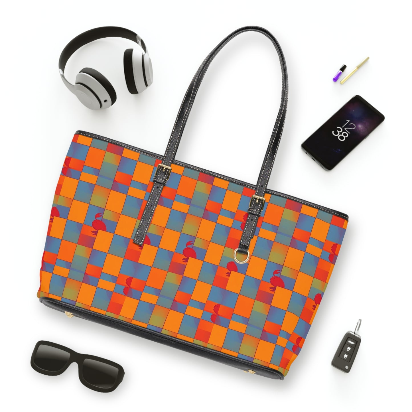 Leather Shoulder Bag, Cancer, Zodiac v4, Shapes Pattern