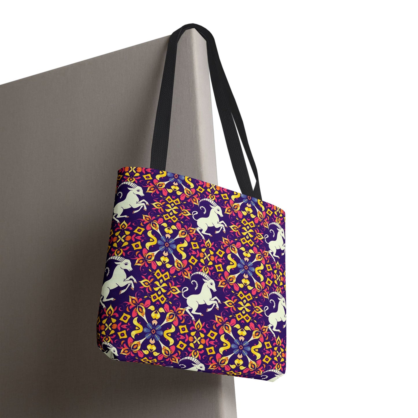Tote Bag (AOP), Capricorn, Zodiac v2, Flower Pattern