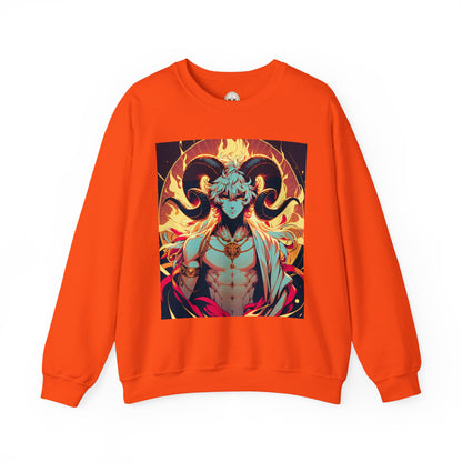 Unisex Heavy Blend™ Crewneck Sweatshirt, Anime Fire Aries, Zodiac Design