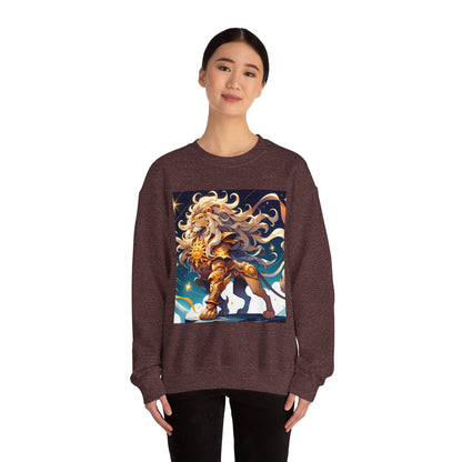 Unisex Heavy Blend™ Crewneck Sweatshirt,Cool Lion with White Hair, Leo Zodiac Design