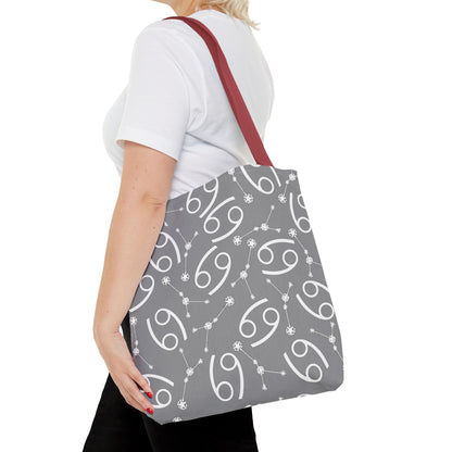 Tote Bag, Cancer Zodiac Sign, AOP, (Grey, White)
