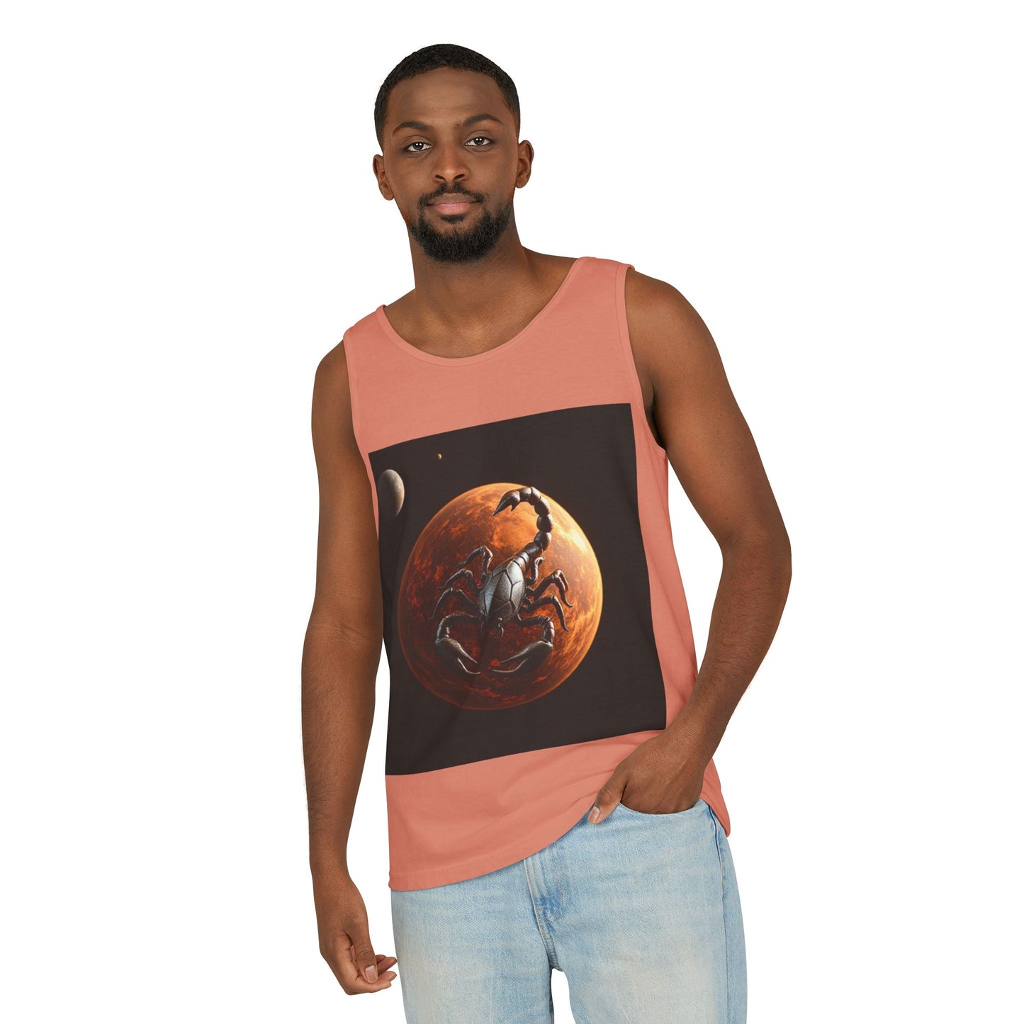 Unisex Garment-Dyed, Tank Top, Scorpio Design, Planet Symbol, 100% US cotton