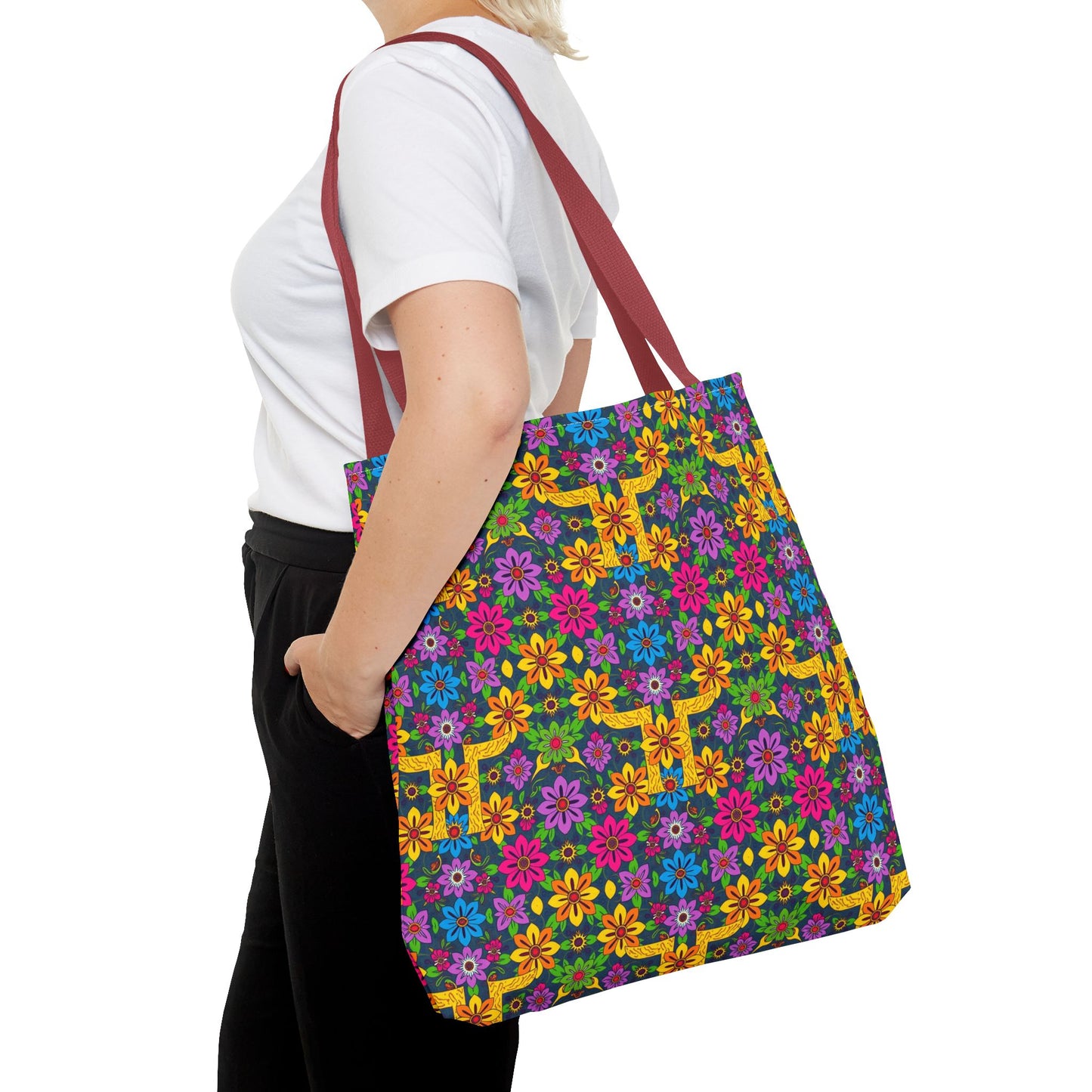 Tote Bag, (AOP), Gemini, Zodiac v2, Flower Pattern
