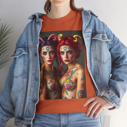 Unisex Heavy Cotton T-Shirt, Gemini, Zodiac v3, Sexy Art