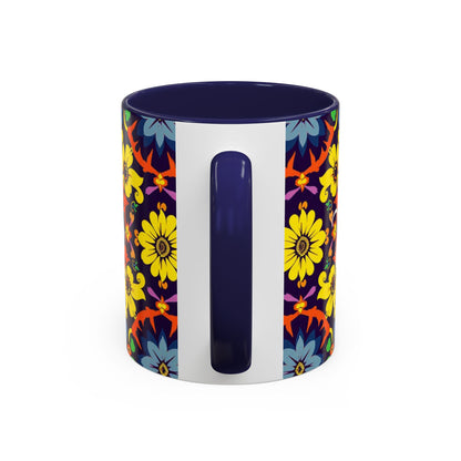 Accent Coffee Mug, Aquarius, Zodiac v1, Flower Pattern, (11, 15oz)