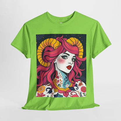 Unisex Heavy Cotton T-Shirt, Aries, Zodiac v2, Sexy Art