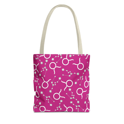 Tote Bag, Taurus Zodiac Sign, AOP, (Pink, White)