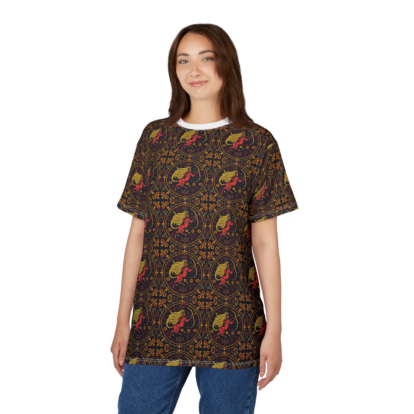 Unisex Cut & Sew T-Shirt, AOP, Sagittarius, Zodiac v1, Pattern