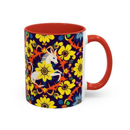 Accent Coffee Mug, Aquarius, Zodiac v1, Flower Pattern, (11, 15oz)